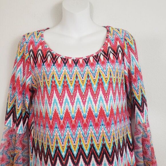 Tacera Shift Dress Petite Small Pink Chevron Print Boho Maximalist - Picture 2 of 10